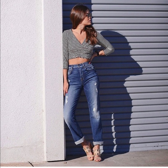 COVETED BASICS Stripe Wrap Crop Top - Picture 3 of 4